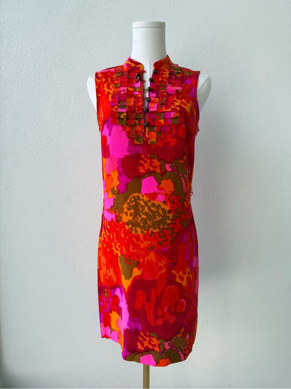 STUNNER! Beth Bowley 100% silk Pink & Red Sleeveless Dress. Removable belt, 2 - Picture 2 of 7